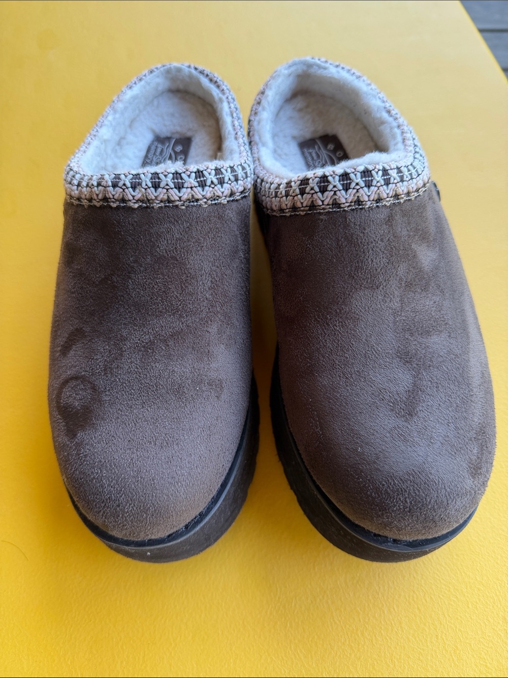 BOBS from Skechers Brown Suede-Look Wedge Clogs with Fleece Trim